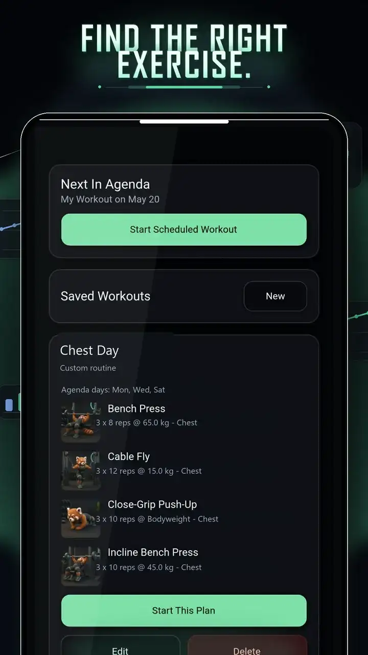 Gymimal exercise library screen for browsing movements.