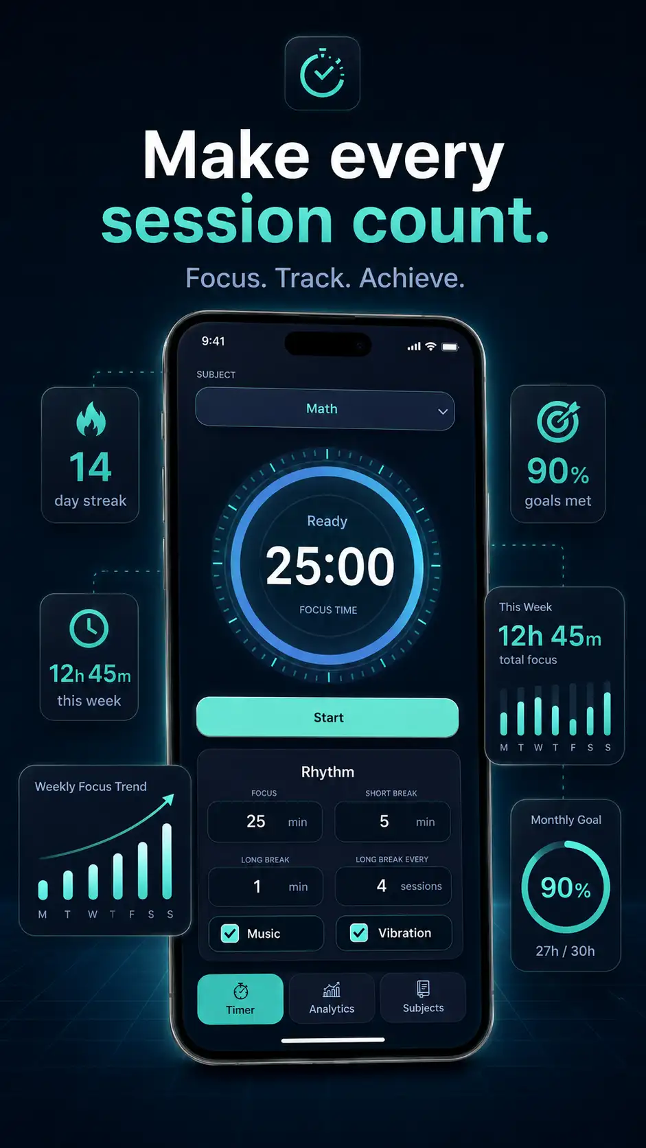 Kairo focus session screen with distraction-free countdown.