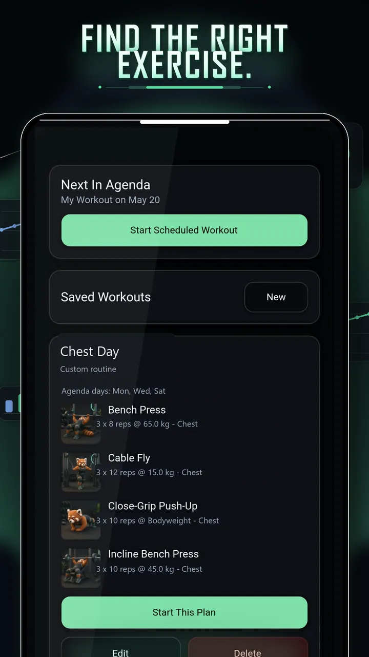 Gymimal exercise library screen for browsing movements.